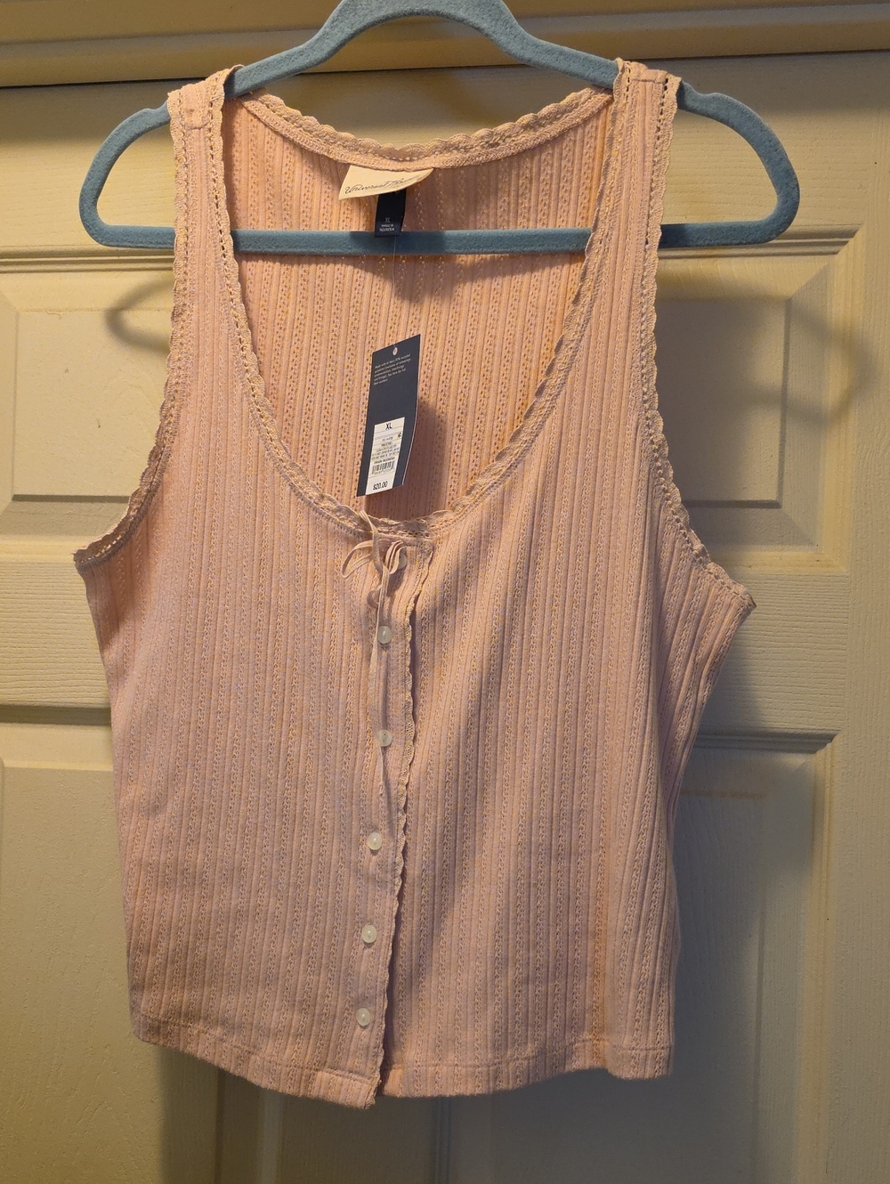 Womens Universal Thread Pointelle Pink Button Ftont Tank Top